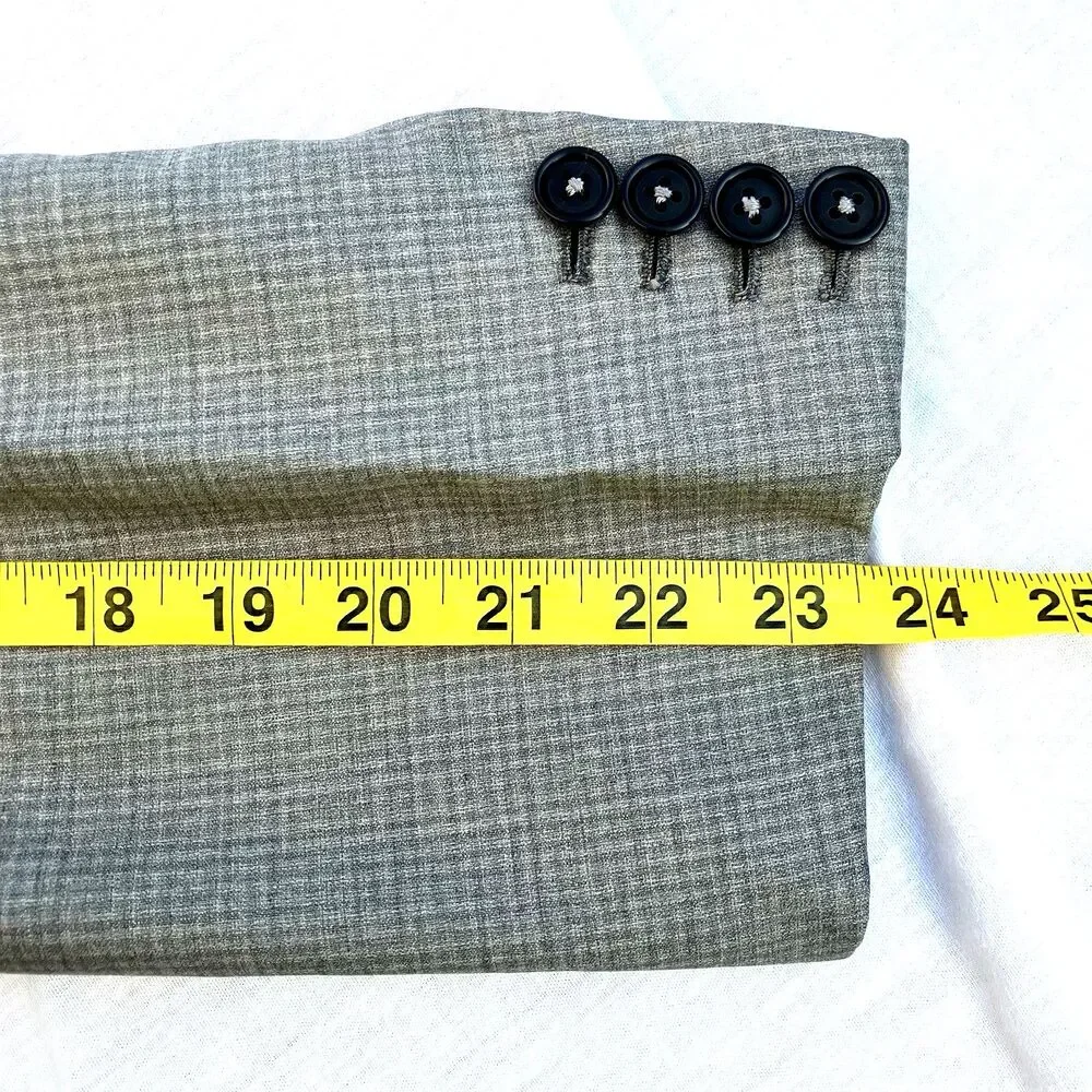 Oxxford Clothes Suit Surgeon Cuff Bespoke 42 44 S Pants 34 Check Plaid Tan Gray